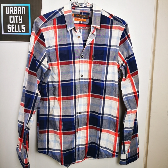 Ben Sherman Shirt S Mens Cheque Blue Red Pattern buttonup - Picture 4 of 12
